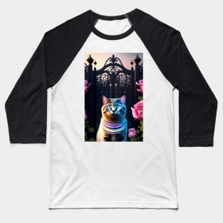 British Shorthair Cat Keeps Watch at Gothic Gate Baseball T-Shirt